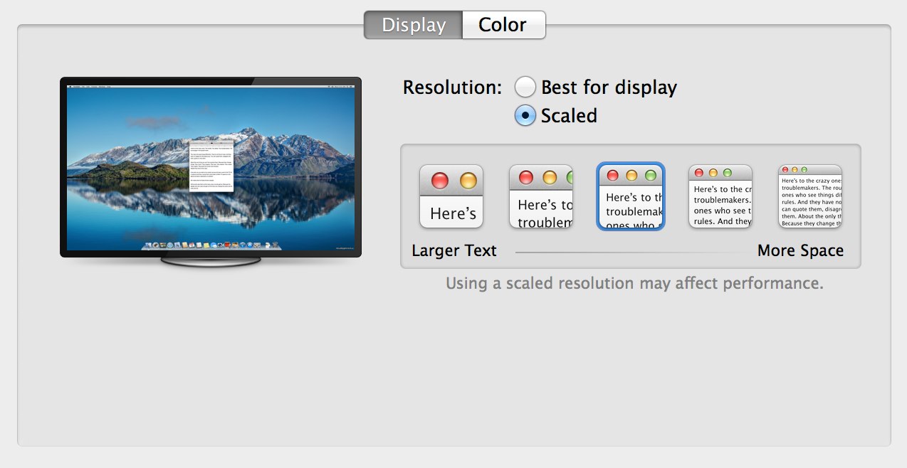 MacBook Pro Retina OS X 10.9.3 Scaled Resolutions