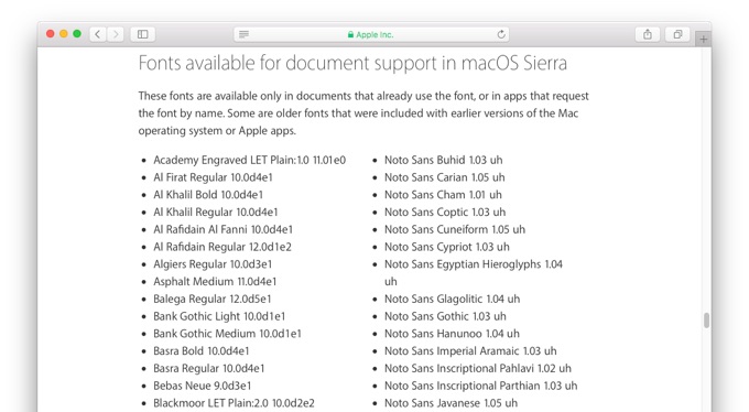 fonts-included-with-macos-sierra-list-old