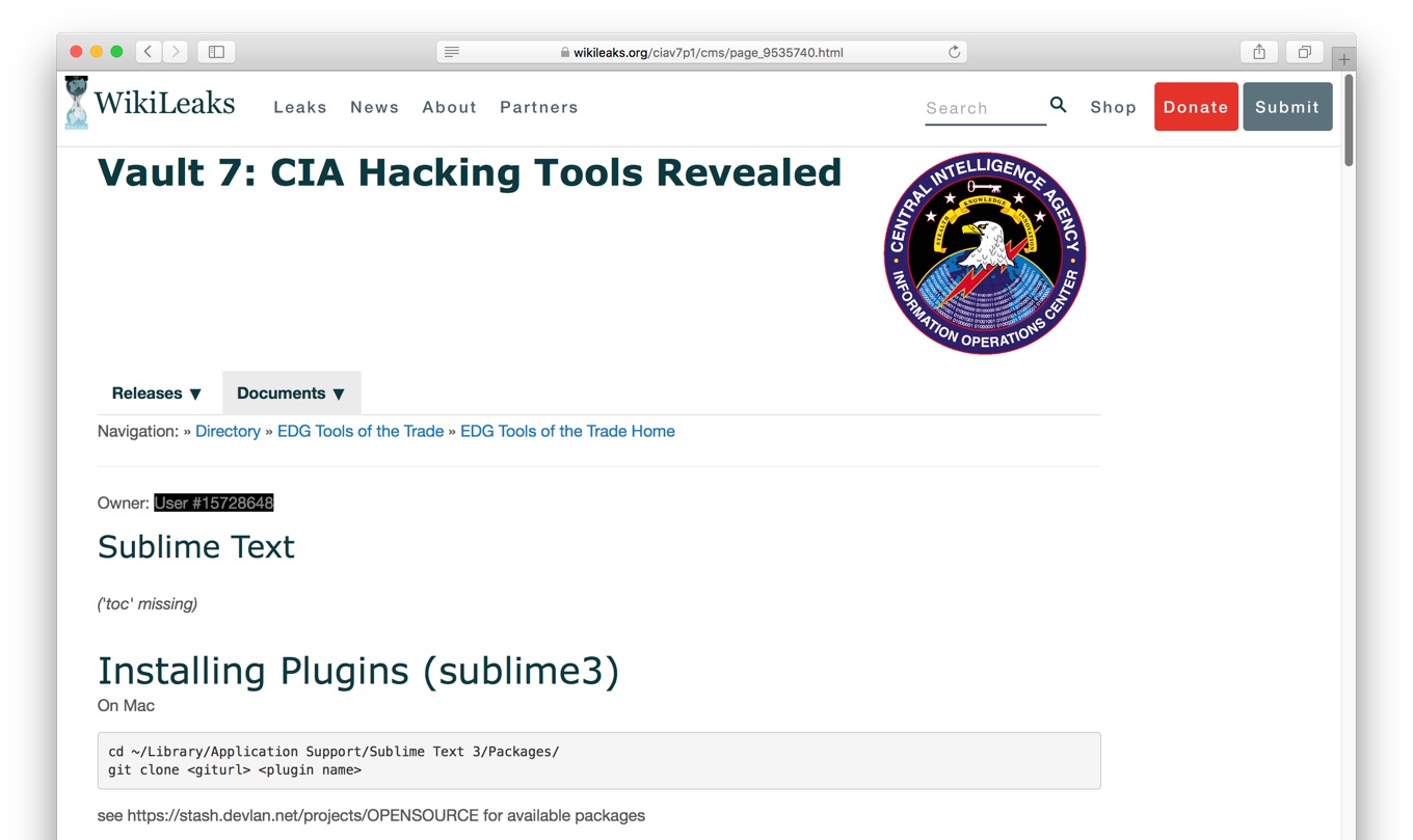 Wikileaksがリークしたciaの機密文書 Vault 7 にmac用ドキュメントビューア Dash や Sublime Text などのマニュアルが確認される pl Ch