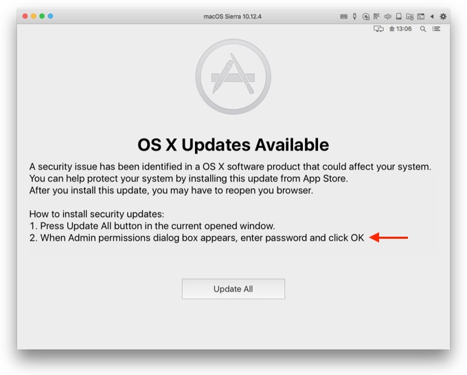 OSX Dokマルウェアが表示するフルスクリーンの偽のMac App Store画面