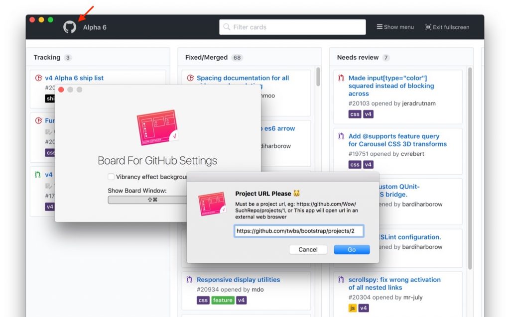 GitHub Projects用ビュワーアプリ「Board For GitHub」の機能一覧。