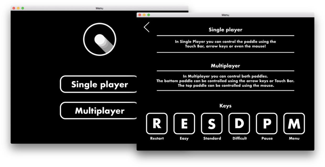 Touch Barを利用した初のゲームアプリ「Touch Pong」のゲーム画面
