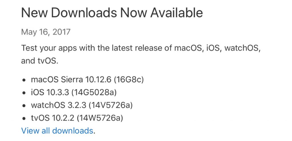 開発者向けmacOS Sierra 10.12.6 (16G8c)およびiOS 10.3.3 (14G5028a)が公開。
