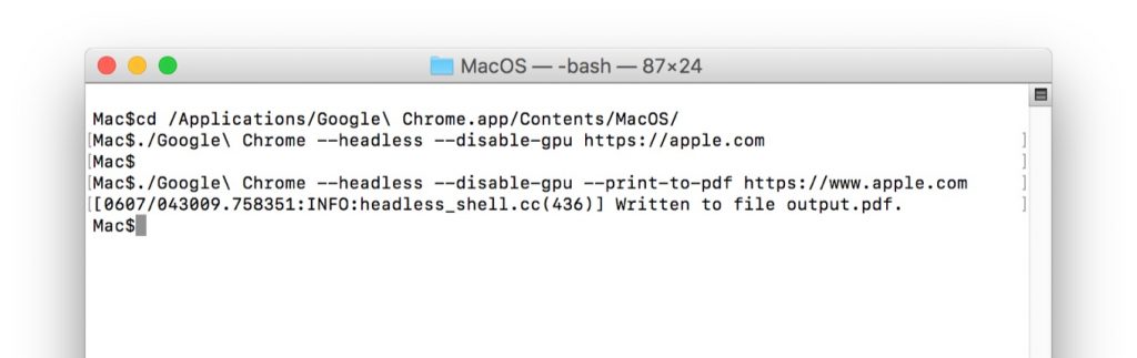 Google Chrome v59 for MacのHedless Chrome.