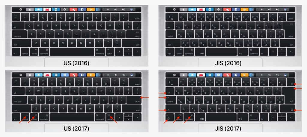 MacBook Pro 13inch Touch Bar搭載モデルの2016と2017のキーボード比較
