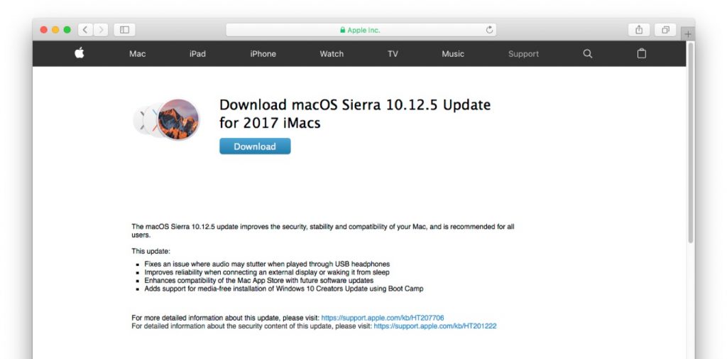 iMac 2017向けのmacOS Sierra 10.12.5