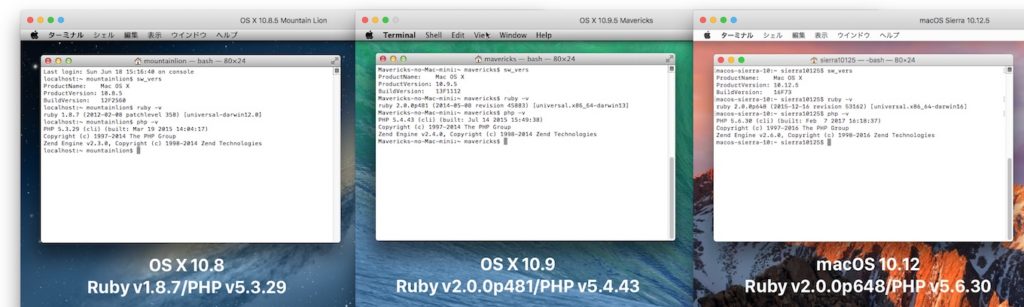 macOSに同梱されているRubyとPHPのバージョン