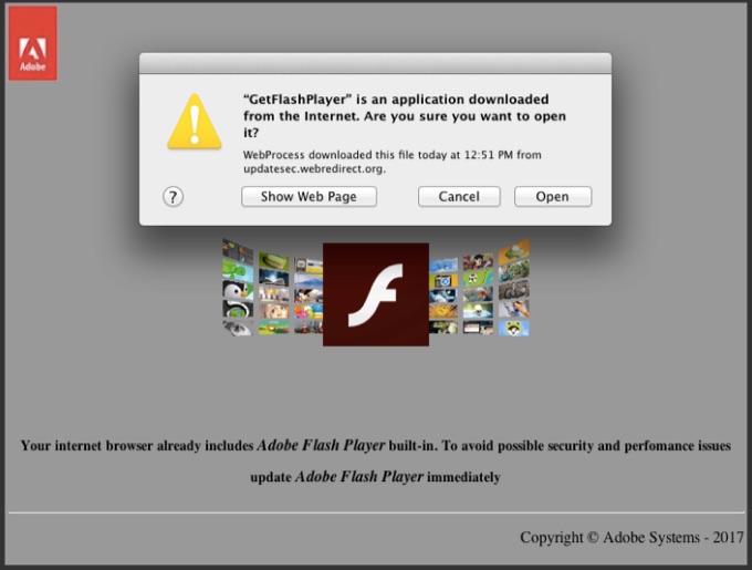 Leverageをインストールする偽のAdobe Flash Player