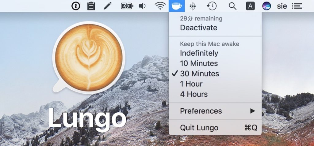 Lungo is a menu bar app that keeps your Mac awake.