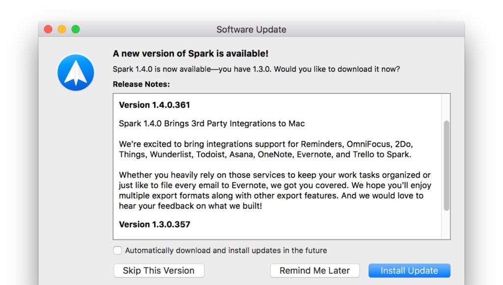 Spark for Mac v1.4のサードパーティアプリ統合機能