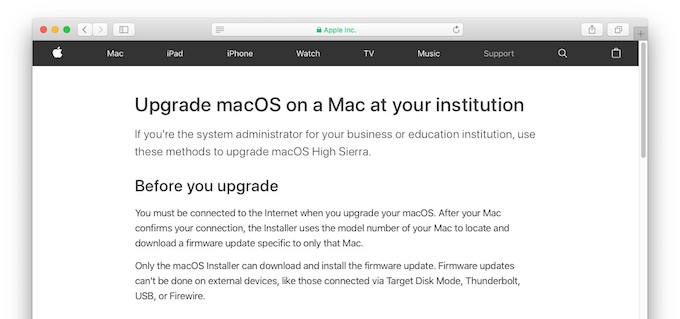 Upgrade macOS on a Mac at your institution