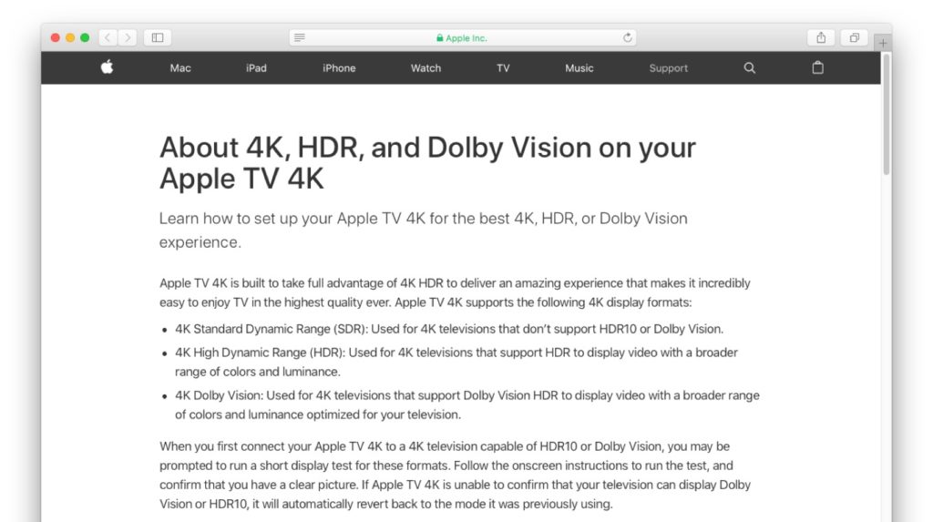 Apple TV 4Kでサポートした4K, HDR, or Dolby Vision コンテンツについて。