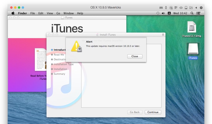 iTunes v12.7でOS X 10.9 Mavericksのサポートを終了
