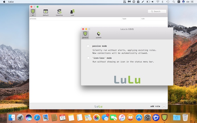macOS用ファイヤーウォールアプリ「LuLu」の設定ウィンドウ