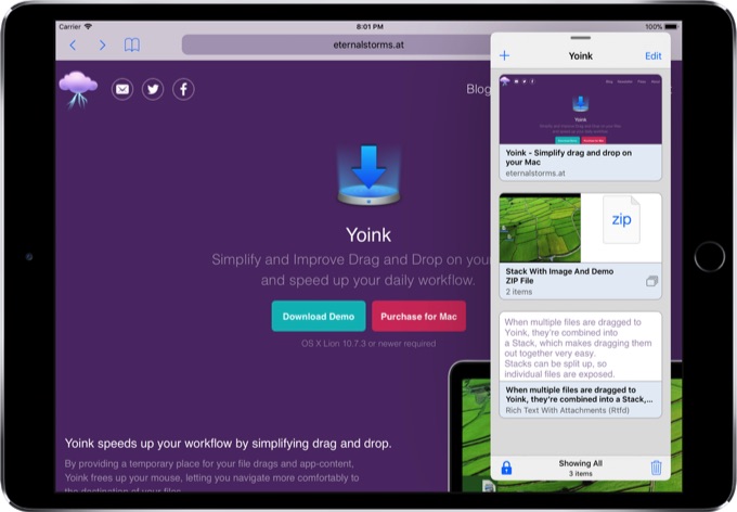 Yoink for iPadのSneak Peek