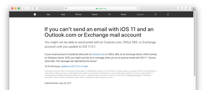 iOS 11.0.1でMicrosoft系のメール不具合が修正