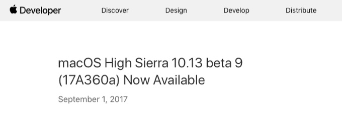 macOS High Sierra 10.13 beta 9 (17A360a) Now Available