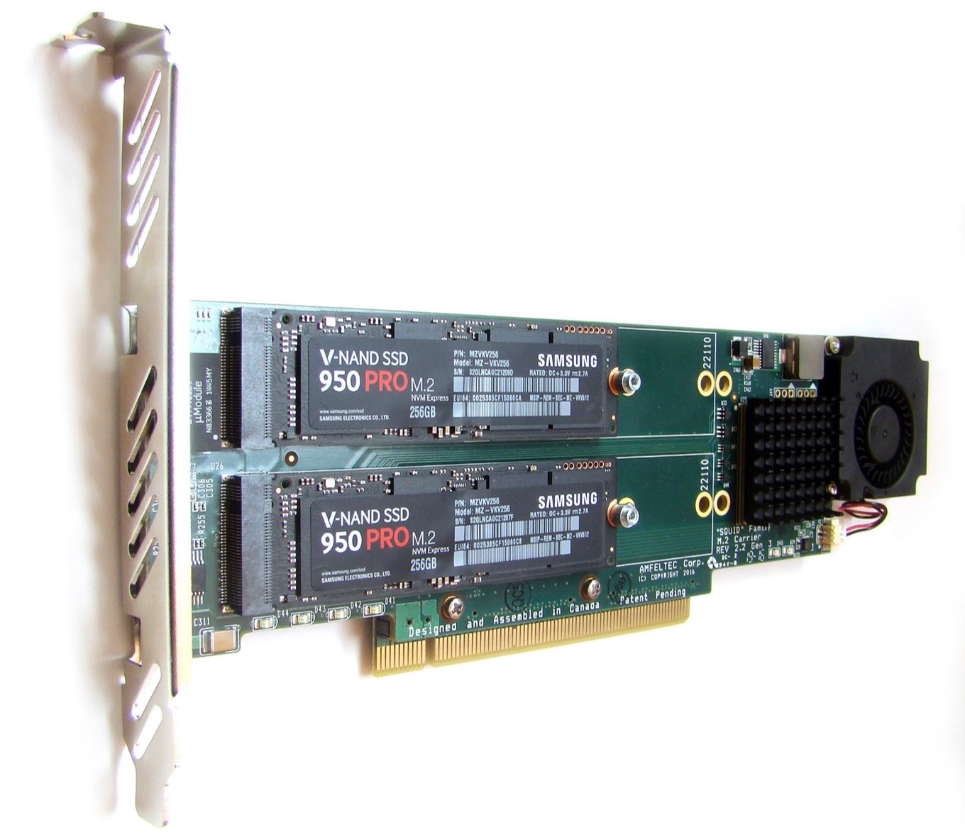 PCI Express Gen 3 Carrier Board for 4 M.2 SSD modules