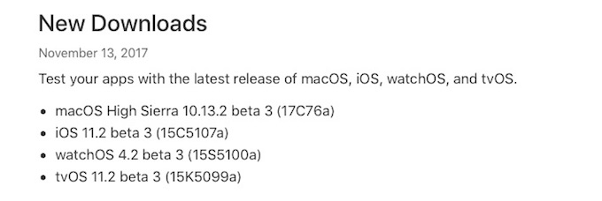 macOS High Sierra 10.13.2 beta 3 (17C76a) iOS 11.2 beta 3 (15C5107a) watchOS 4.2 beta 3 (15S5100a) tvOS 11.2 beta 3 (15K5099a)がリリース。