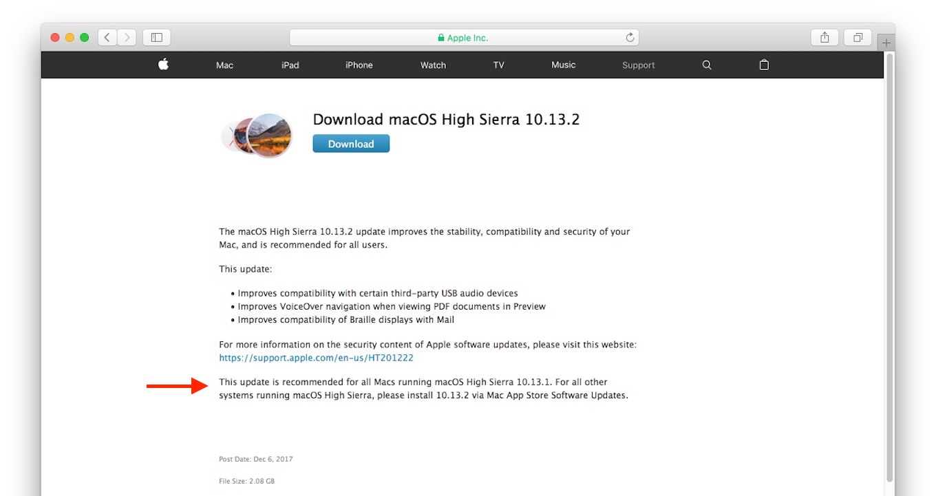 Download macOS High Sierra 10.13.2