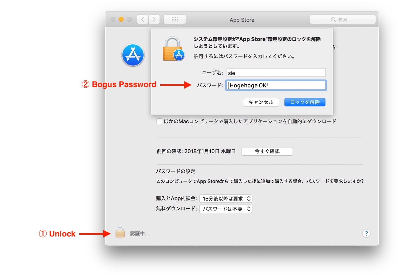 macOS 10.13.2 High SierraのApp Storeシステム環境設定のパスワード不具合