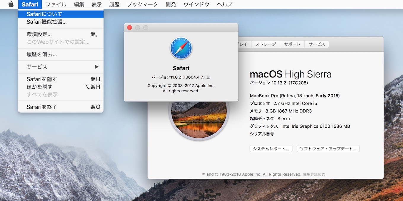 macOS 10.13.2 追加アップデート Build 17C205とSafari 11.0.2 (13604.4.7.10.6)