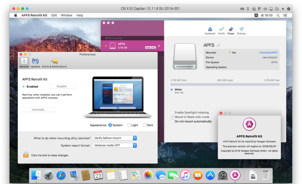 APFS Retrofit Kit for macOS をOS X 10.11 El Capitan上で動かしたところ