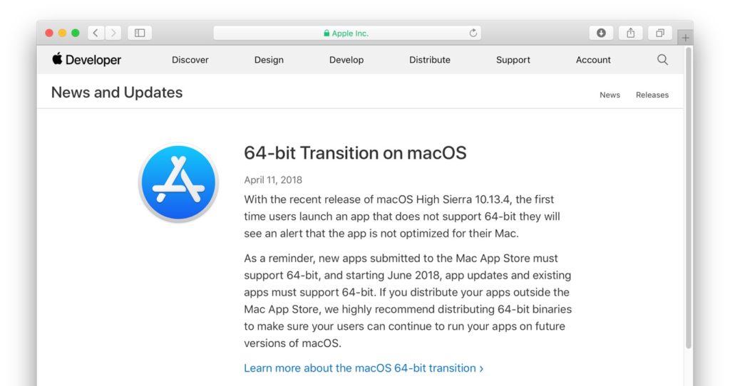 Apple、macOS High Sierra 10.13.4と32bitアプリの互換性についての情報を公開。64