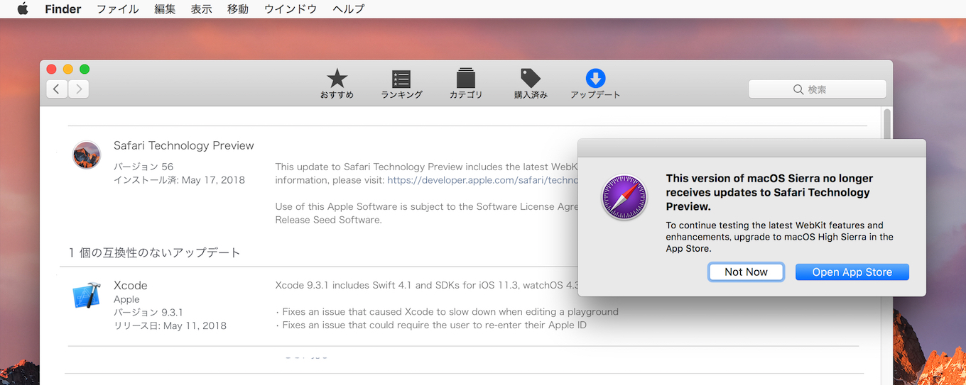 Safari Technology Preview end of support macOS 10.12 Sierra