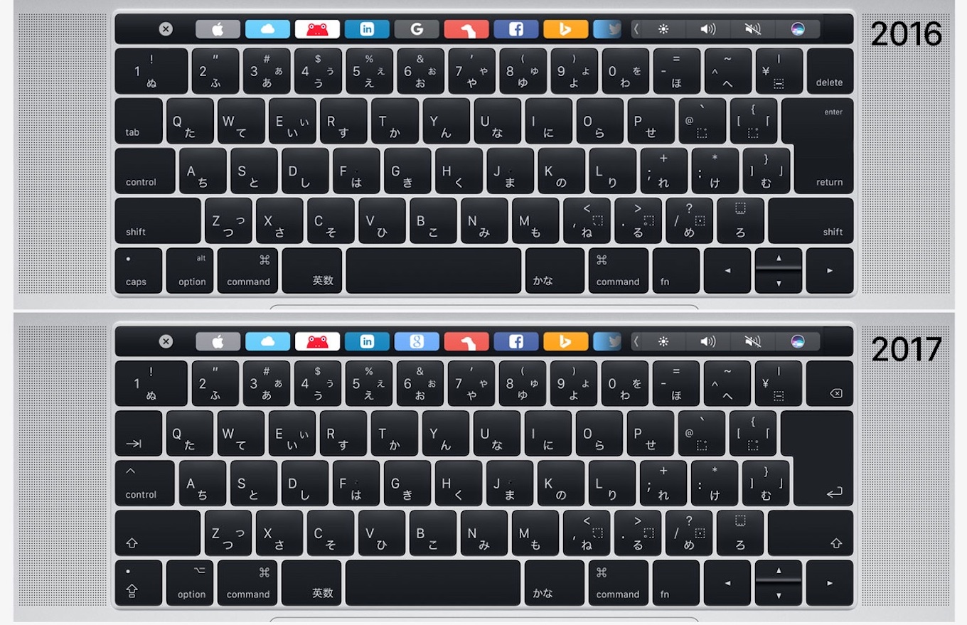 MacBook Pro 2016と2017キーボード