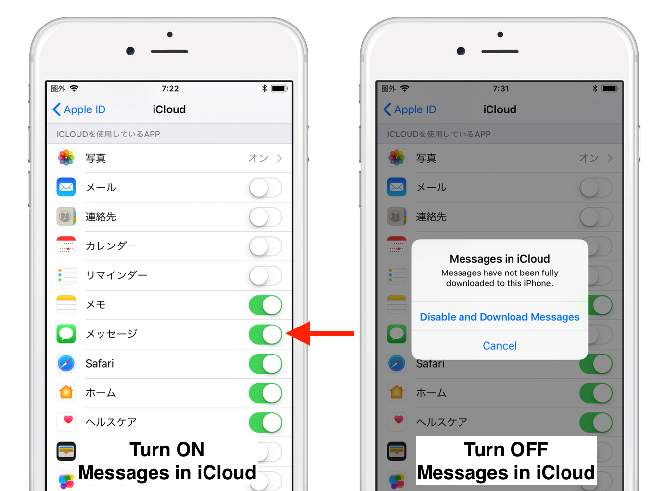 Messages in iCloudの有効/無効