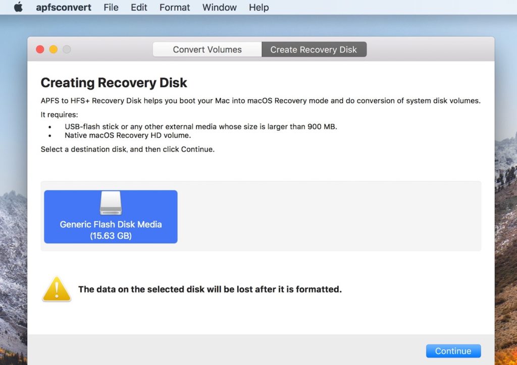 APFS to HFS+ Recovery Disk