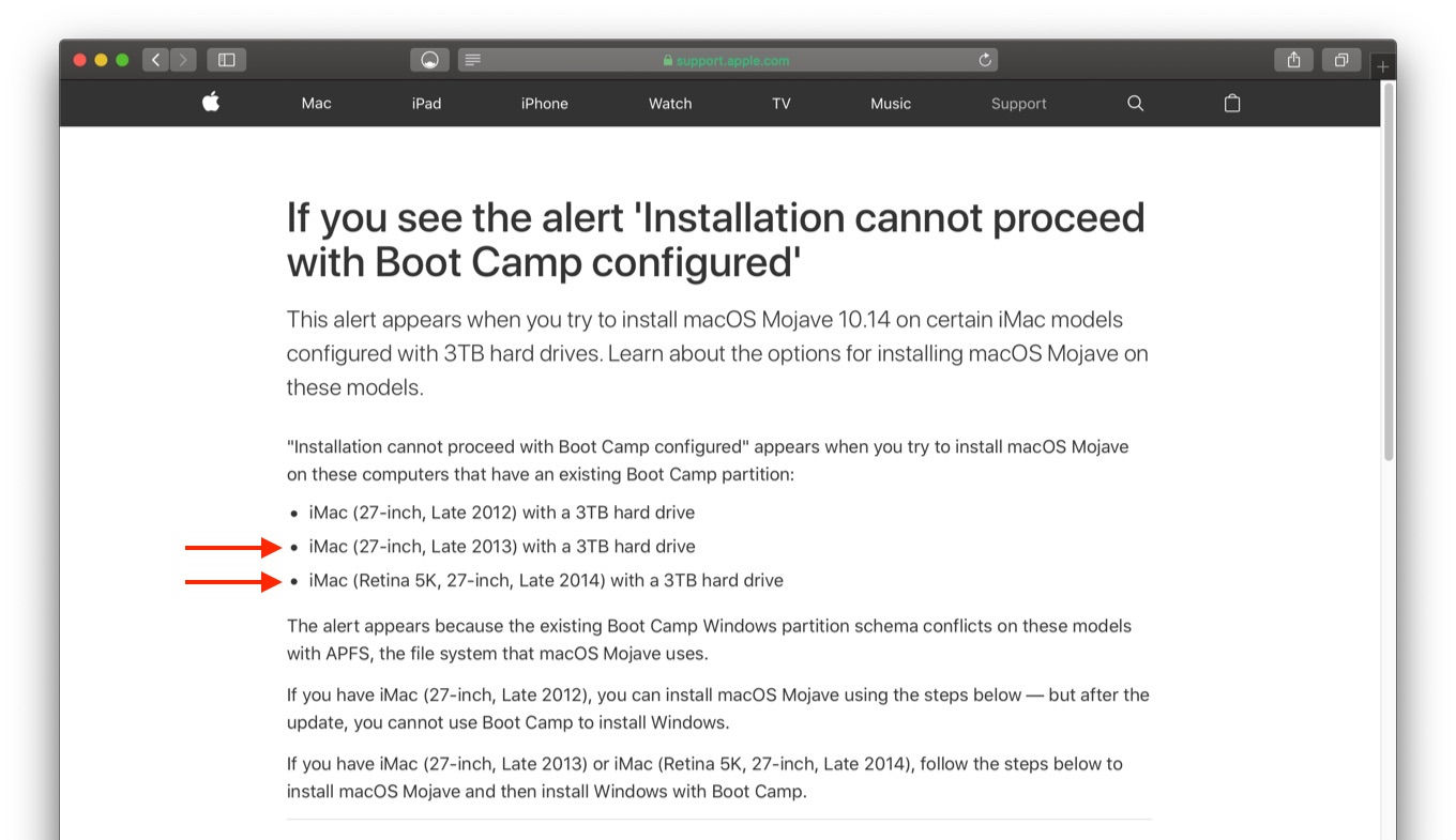 macOS 10.14 MojaveでBootCampの問題が確認されたiMac