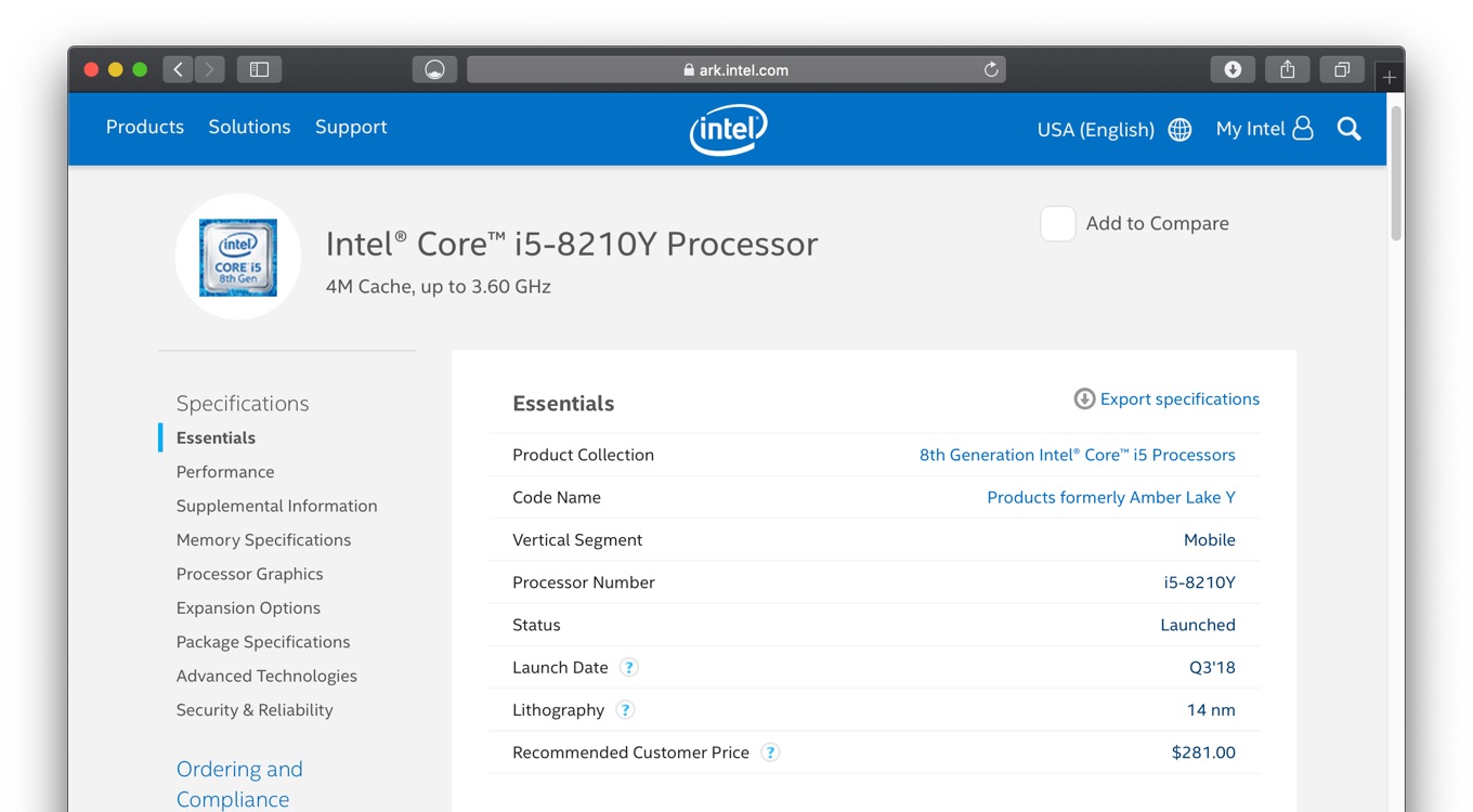 Intel Core i5-8210Y