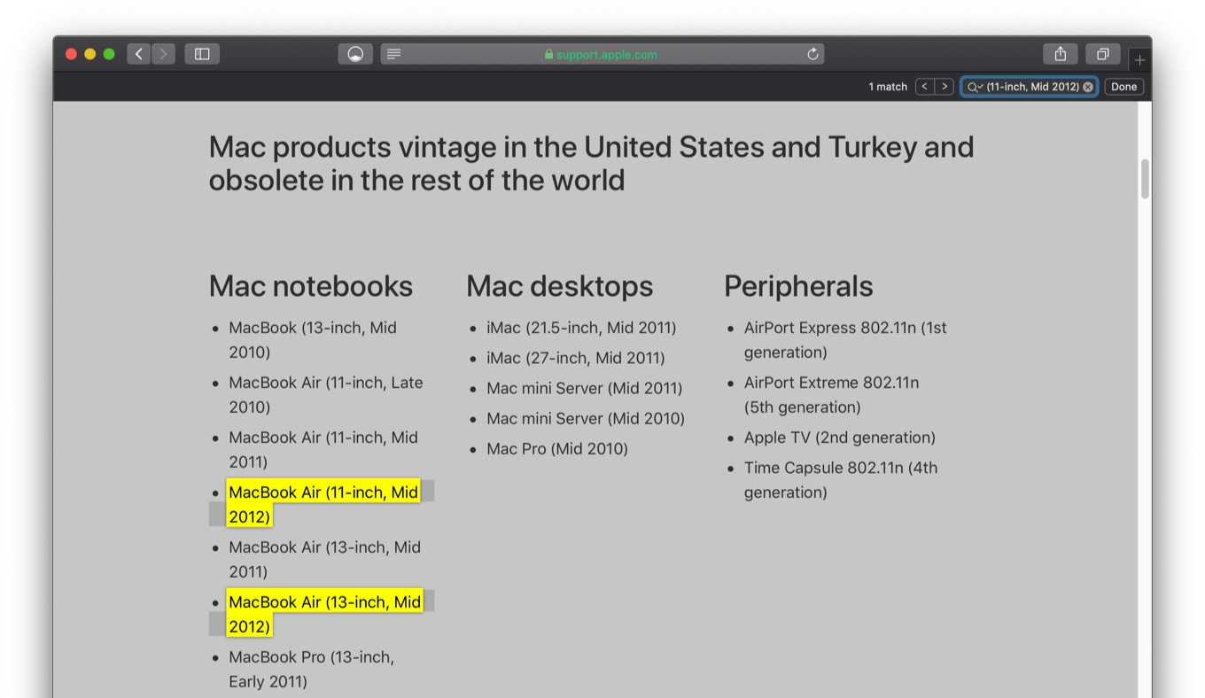 MacBook Air (11/13-inch, Mid 2012)がVintage and obsolete products