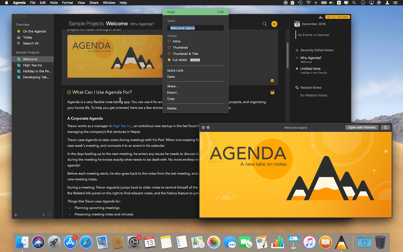 Agenda v4.0 for Macの添付ファイルQuick Look