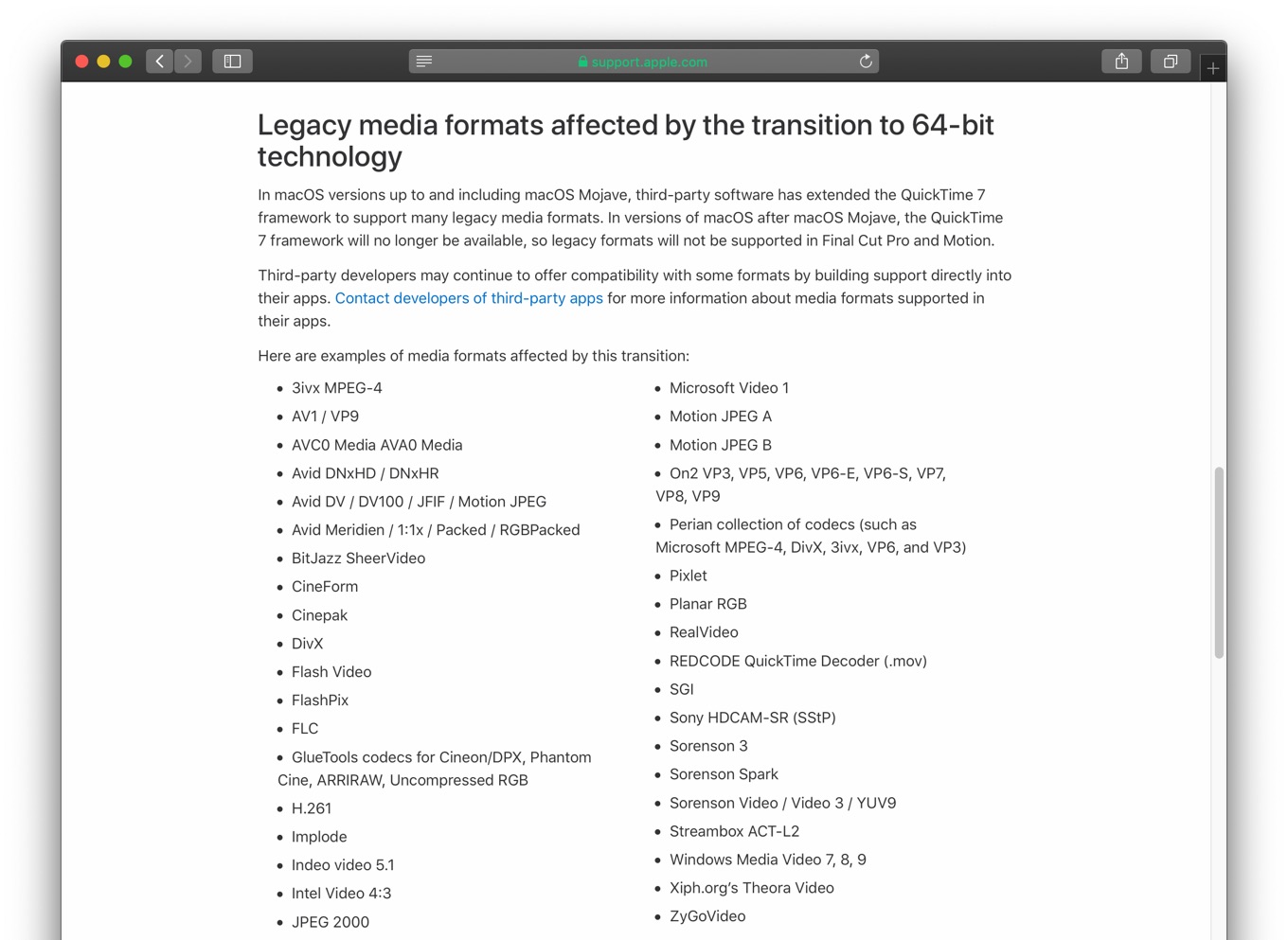 Legacy media formats affected by the transition to 64-bit technology