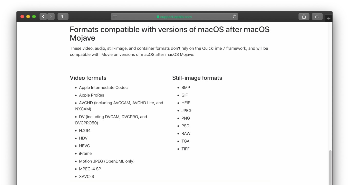 Formats compatible with versions of macOS after macOS Mojave