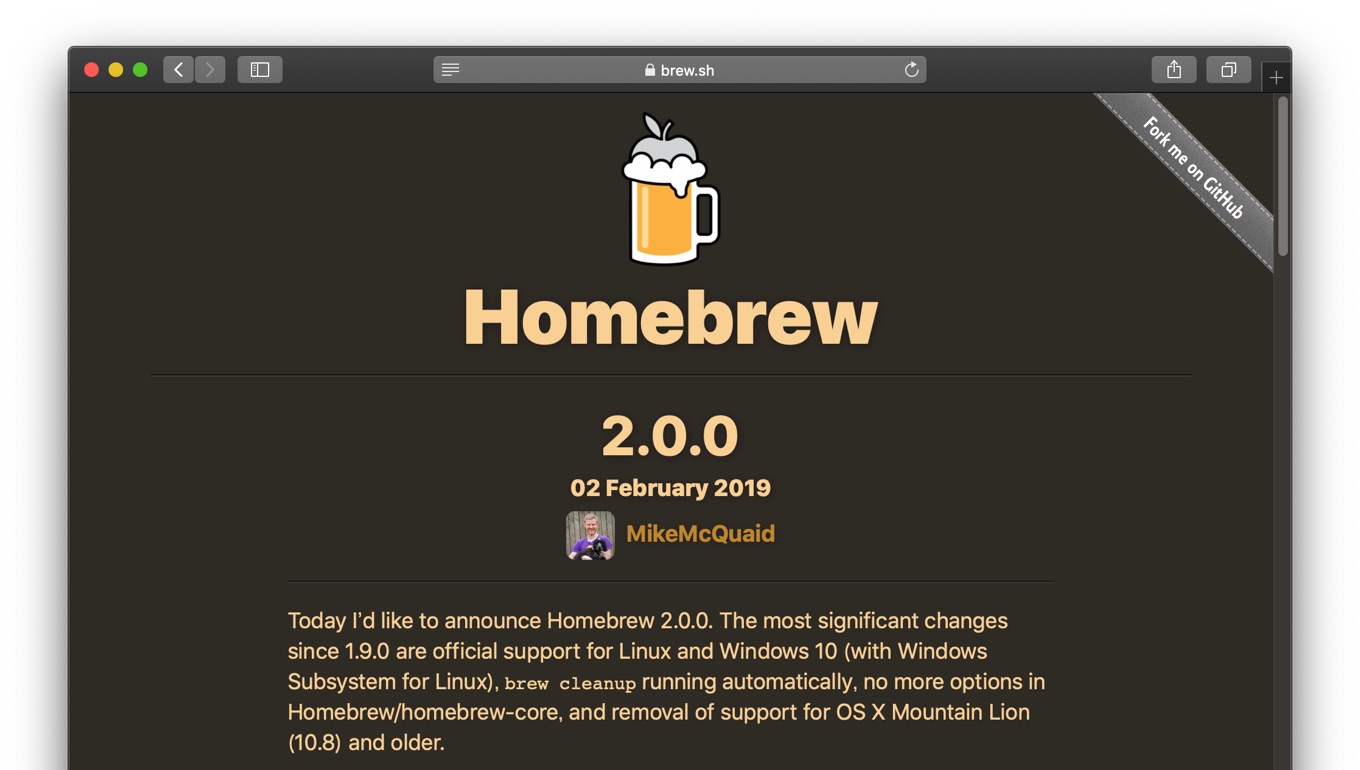 Homebrew v2.0.0