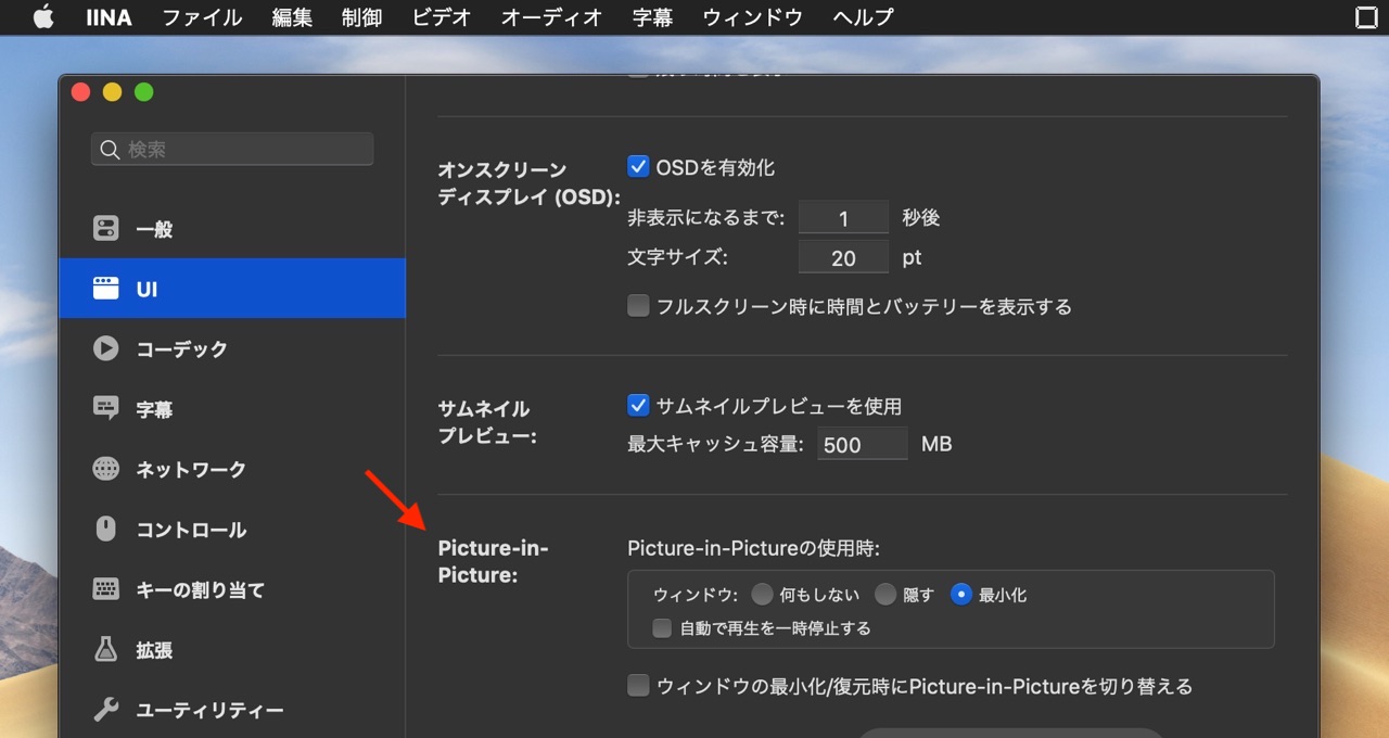 IINA for Mac v1.0.2のPicture-in-Picture