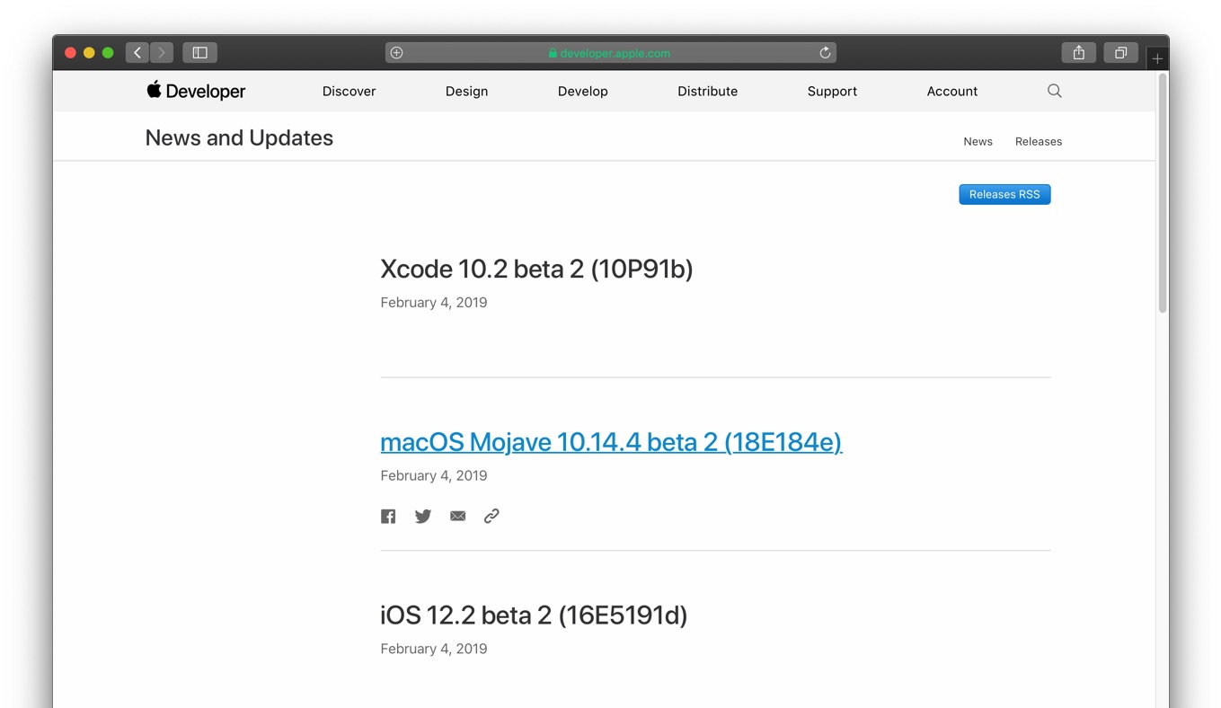 macOS Mojave 10.14.4 beta 2 (18E184e) February 4, 2019