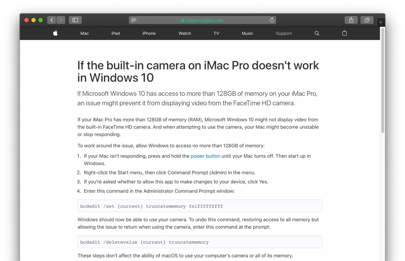 If the built-in camera on iMac Pro doesn't work in Windows 10