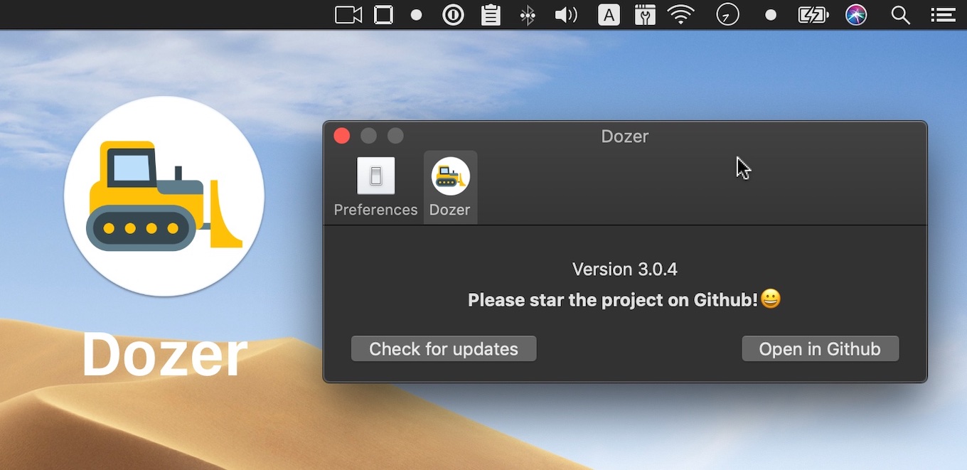 Dozer Hide menu bar icons on macOS
