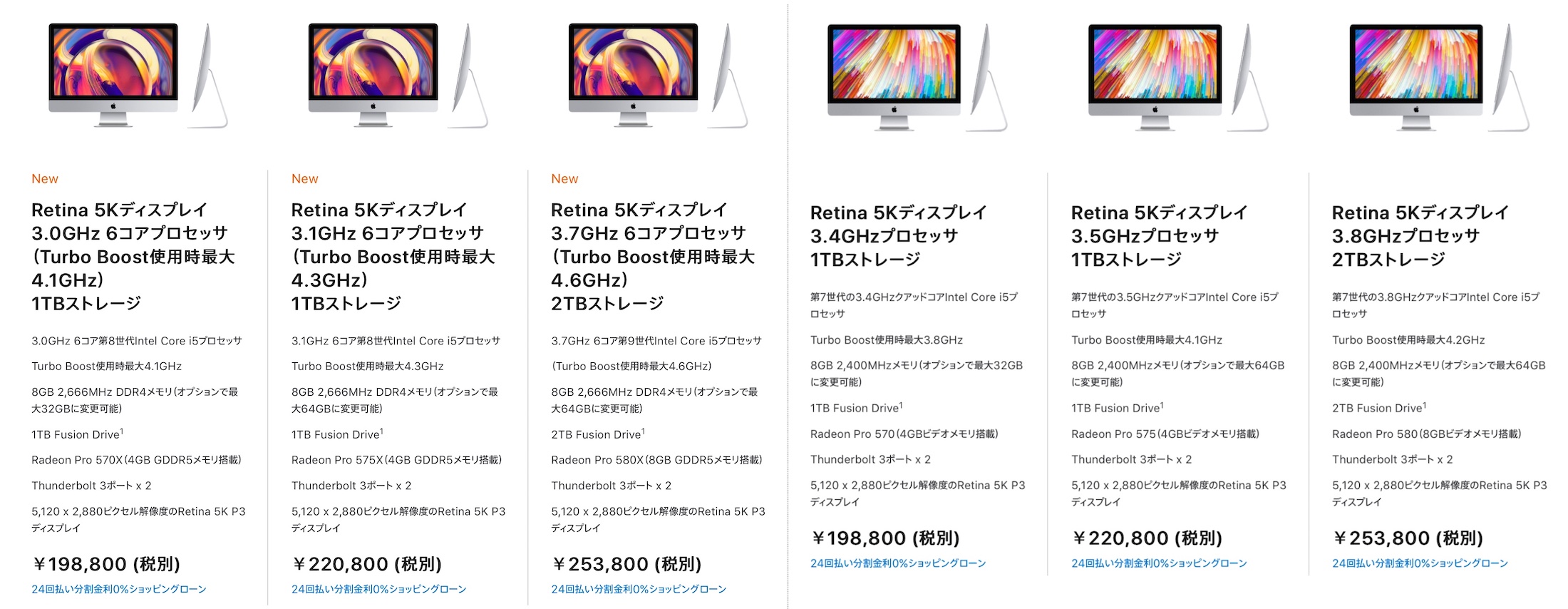 iMac 27インチ 2019/2017のベース構成価格