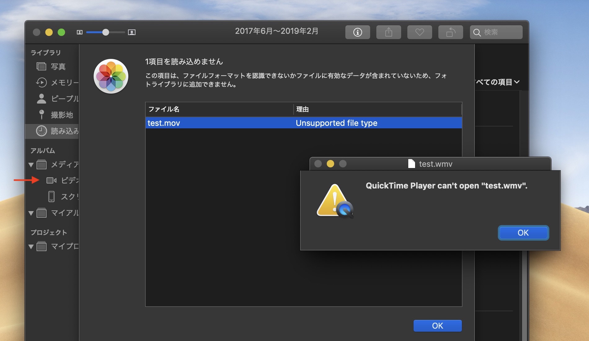 macOS 10.15 Reiwaでは再生できない動画