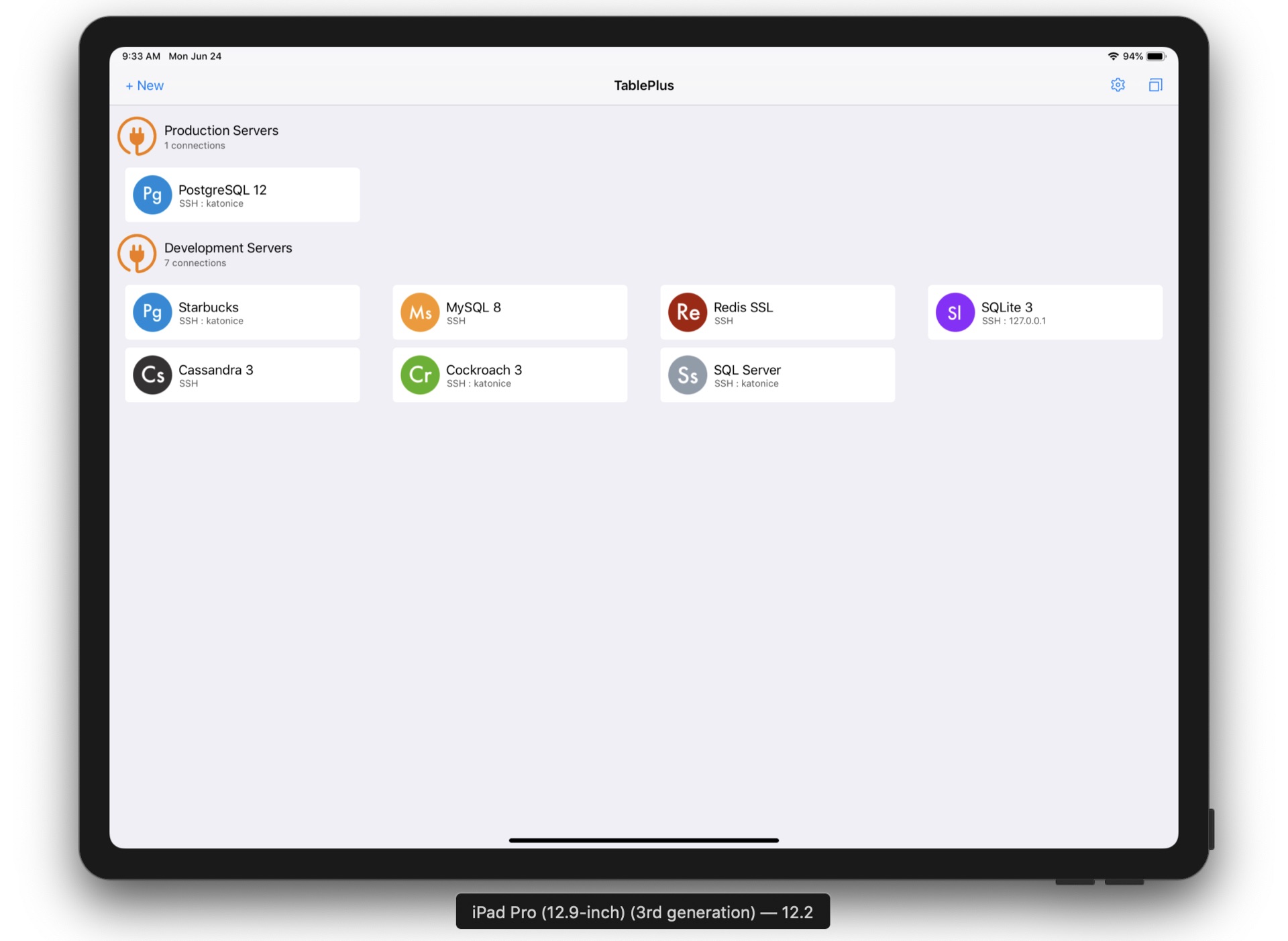   TablePlus for iOS workspace