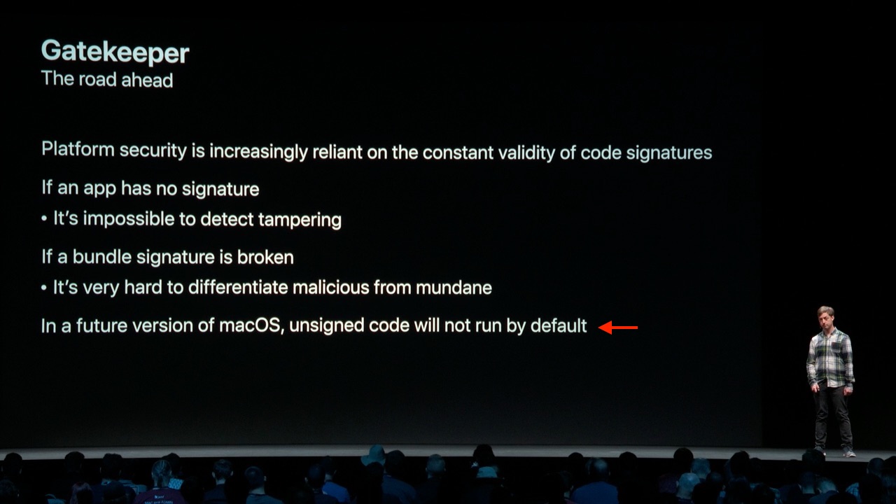 In a future version of macOS, unsigned code will not run by default