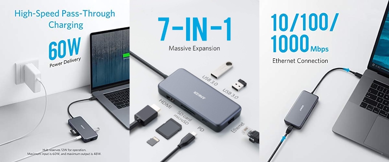 米Anker、4K対応のHDMIやEthernet、USB-Aポート、SDカードリーダーなど 