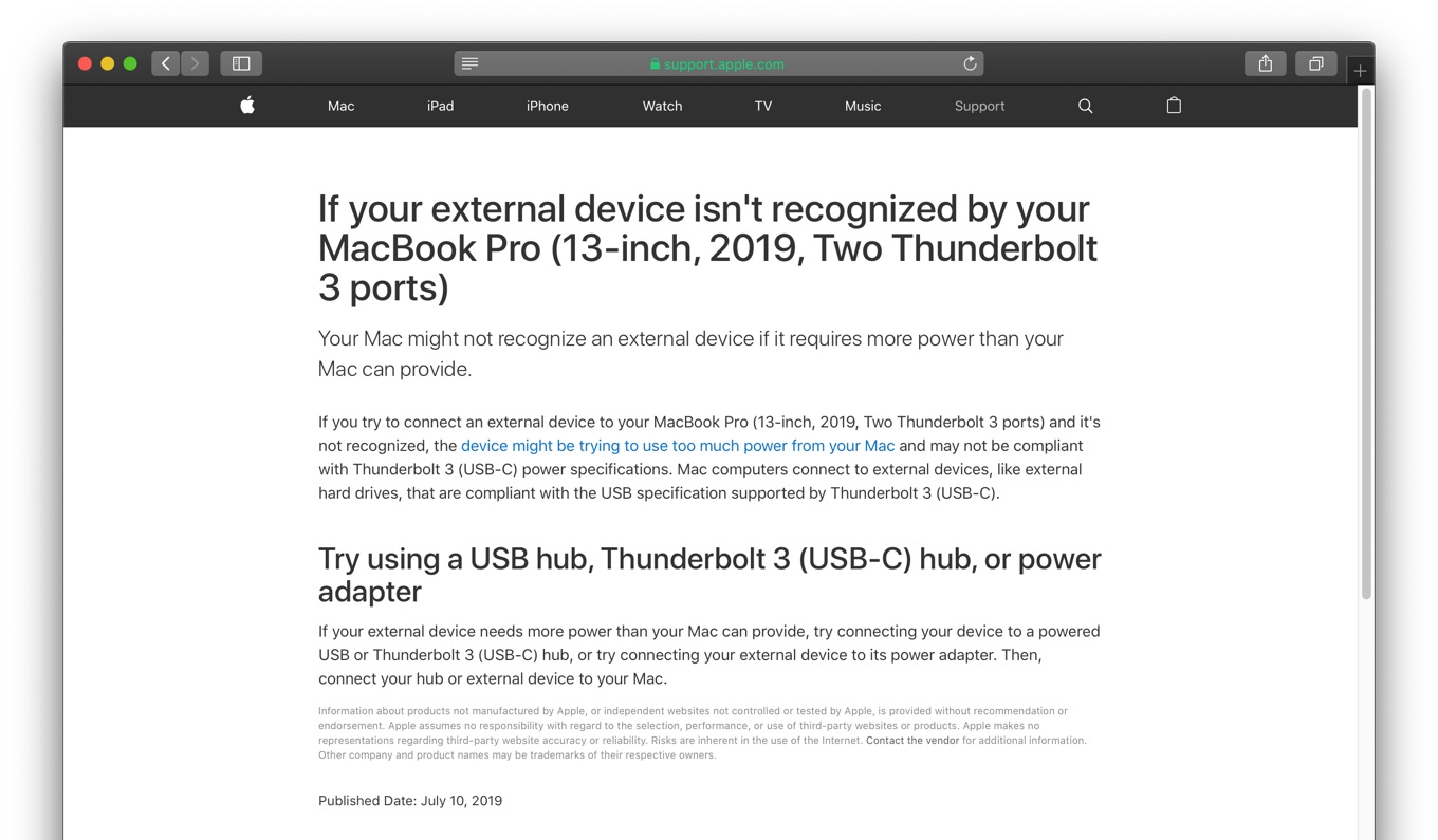 If your external device isn't recognized by your MacBook Pro