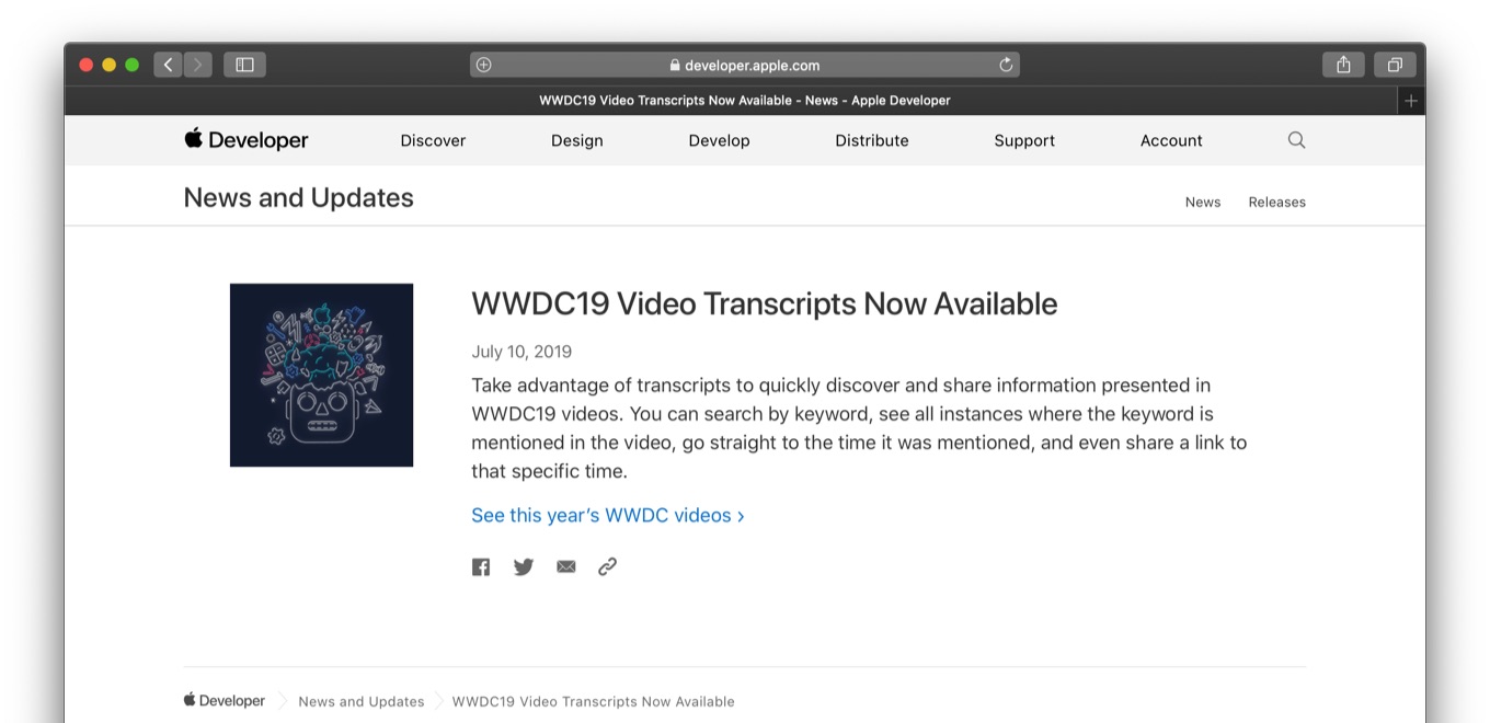 WWDC19 Video Transcripts Now Available